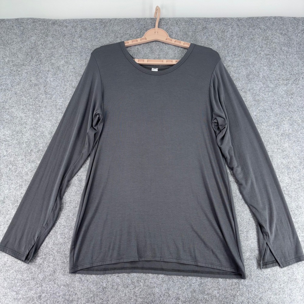 Spanx Womens 2X Long Sleeve Crew Neck Top Charcoal Gray Split Cuff Jersey Knit